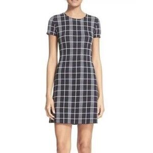 New Theory Navy/White Plaid Knit Dress: Branteen JP M Medium NWT Lustrate